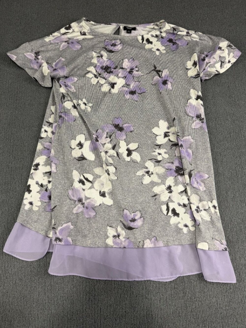 Simply Vera Vera Wang Womens Gray & Purple Floral Print Sheer Hem Top XL